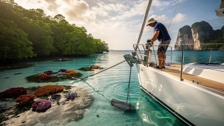 Chronométrage précis du mouillage solo dans cinq zones du lagon selon le type de fond marin