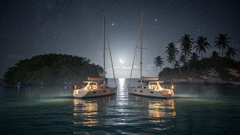 Comparaison réaliste du mouillage nocturne entre l'îlet Caret et l'îlet du Gosier en mer calme