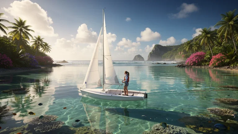 Le lagon de Sainte-Anne paisible idéal pour débuter en bateau, eaux claires et voile légère au soleil