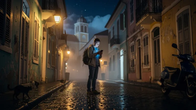 Retour nocturne à Port-Louis sans noter l’heure, ambiance urbaine de nuit réaliste et inquiétante