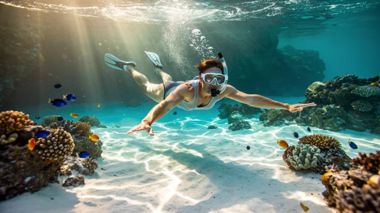 Snorkeling aux fonds blancs et au Gosier, visibilité améliorée en ralentissant les palmes